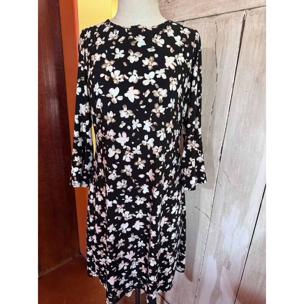 Tommy Hilfiger Women Black Floral Bell Sleeve Sheath Dress Size 8 Knee Length